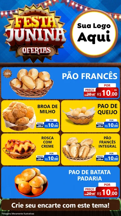 Modelo de TV para TV Vertical com o tema Festa Junina Ofertas para Padaria