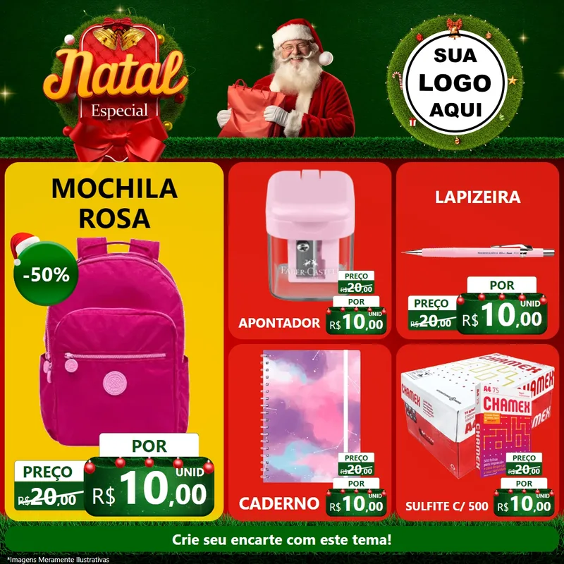 Modelo de Rede Social para Feed Facebook com o tema Natal Especial para Papelaria