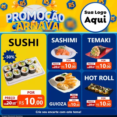 Modelo de Rede Social para Feed Facebook com o tema Promoção de Carnaval para Comida japonesa
