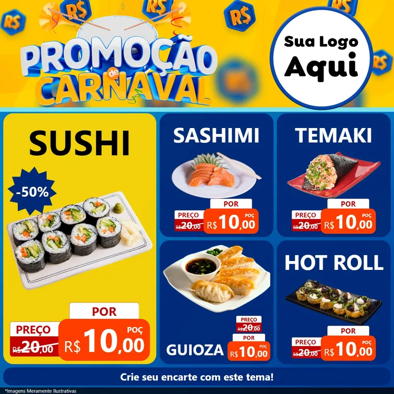 Modelo de Rede Social para Feed Facebook com o tema Promoção de Carnaval para Comida japonesa