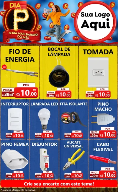 Modelo de Encarte para Encarte Grande com o tema Dia P - O Dia Mais Barato Do Mês para Materiais Elétricos