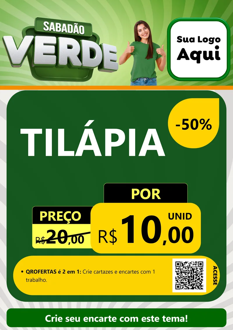 Modelo de Cartaz para Cartaz A4 Vertical com o tema Sabadão Verde para Peixaria
