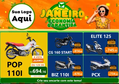 Modelo de Encarte para Encarte A4 Horizontal com o tema Janeiro - Economia Garantida para Concessionaria de Motos