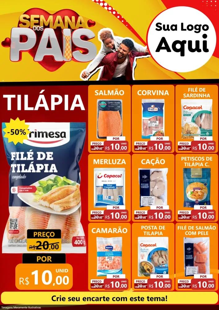 Modelo de Encarte para Encarte A4 Vertical com o tema Semana Dos Pais para Peixaria