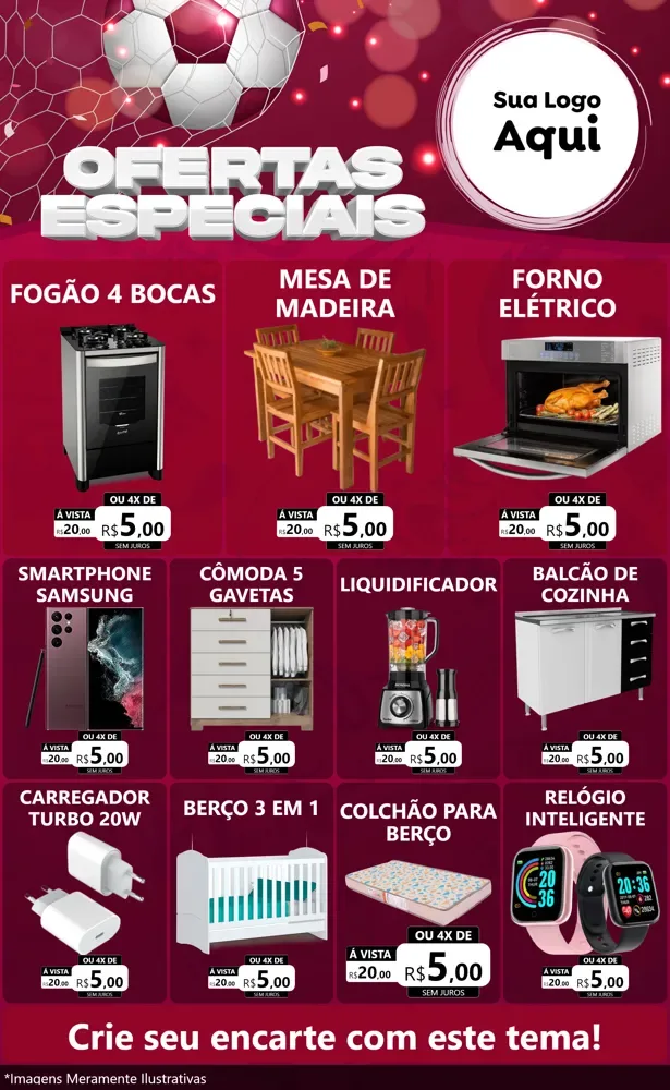 Modelo de Encarte para Encarte Grande com o tema Ofertas Especiais - Futebol para Móveis e Eletro