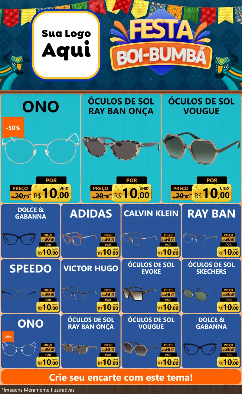 Modelo de Encarte para Encarte Grande com o tema Festa Boi Bumbá para Óticas