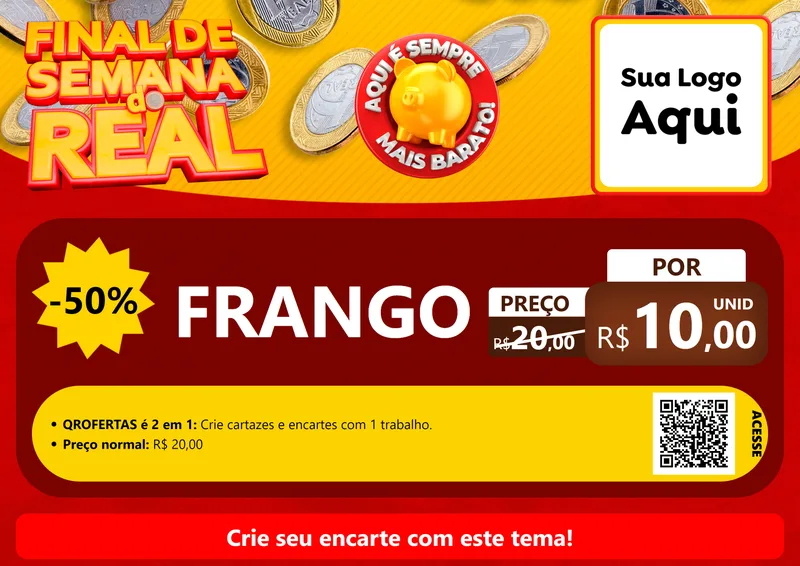 Modelo de Cartaz para Cartaz A4 Horizontal com o tema Final de Semana do Real para Assados
