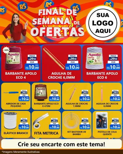 Modelo de Rede Social para Feed Instagram com o tema Final de Semana de Ofertas para Armarinho e Aviamentos