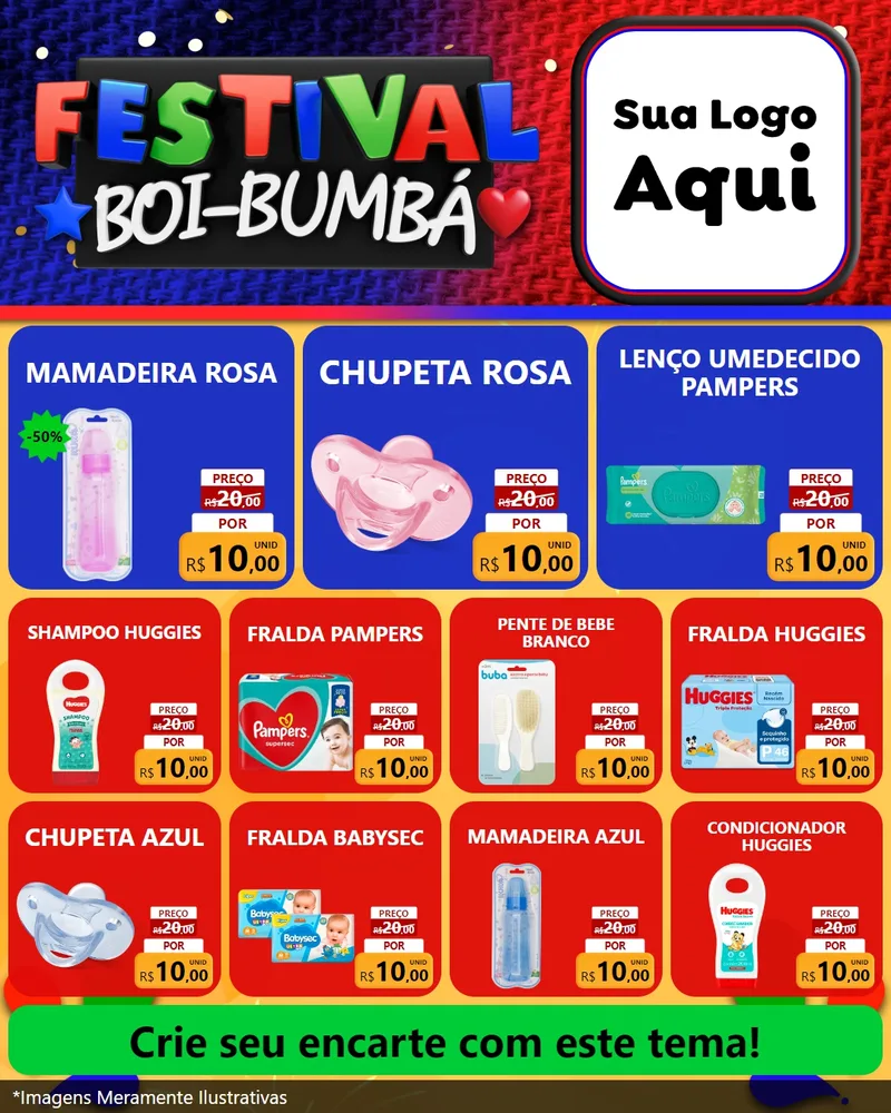 Modelo de Rede Social para Feed Instagram com o tema Festival Boi-Bumbá para Bebês