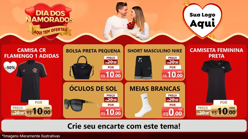 Modelo de TV para TV Horizontal com o tema Dia dos Namorados - Aqui Tem Ofertas para Roupas e acessórios