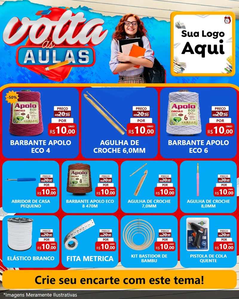 Modelo de Rede Social para Feed Instagram com o tema Volta às Aulas para Armarinho e Aviamentos