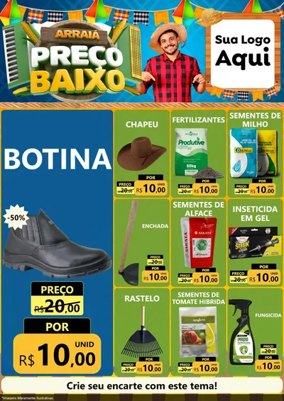 Modelo de Encarte para Encarte A4 Vertical com o tema Arraiá de Preço Baixo - Junina para Agropecuária