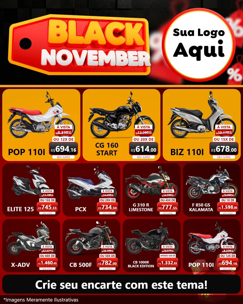 Modelo de Rede Social para Feed Instagram com o tema Black November para Concessionaria de Motos