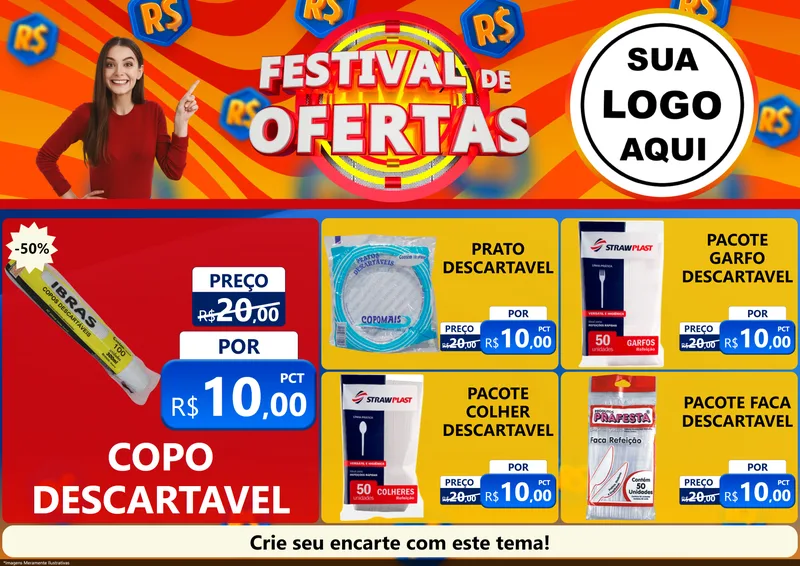 Modelo de Encarte para Encarte A4 Horizontal com o tema Festival de Ofertas para Embalagens