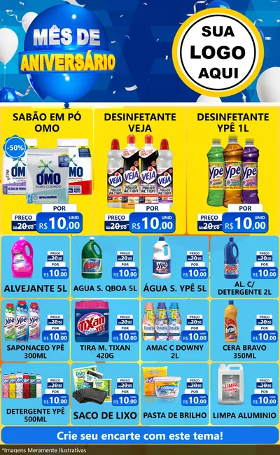 Modelo de Encarte para Encarte Grande com o tema Mês de Aniversário para Produtos de Limpeza