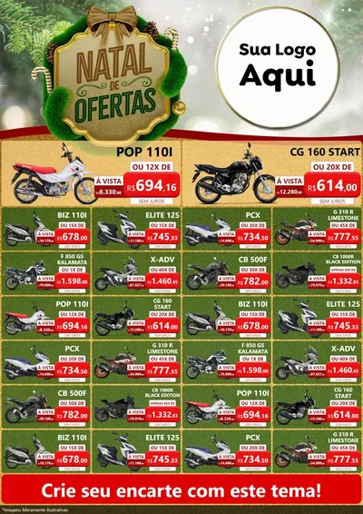 Modelo de Encarte para Encarte A4 Vertical com o tema Ofertas de Natal para Concessionaria de Motos
