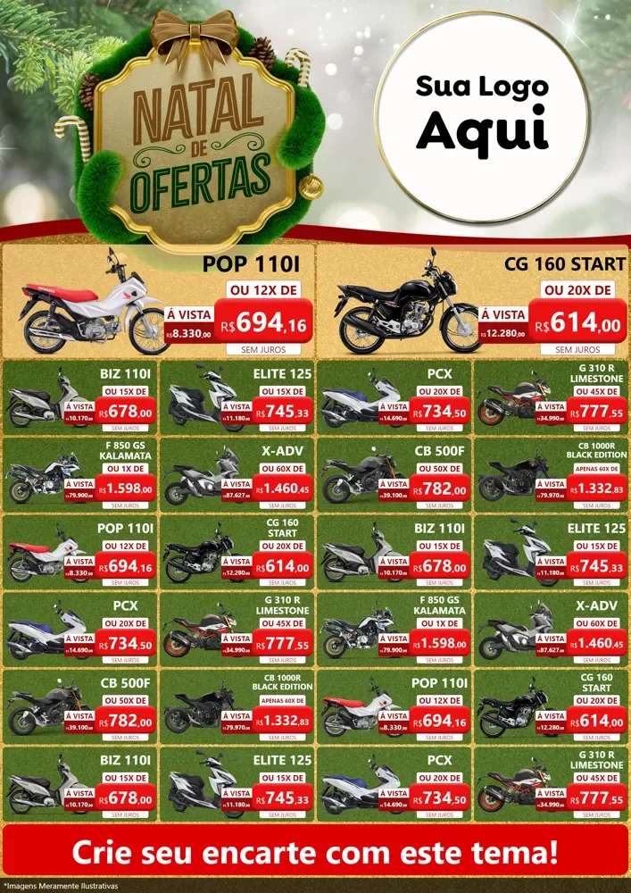 Modelo de Encarte para Encarte A4 Vertical com o tema Ofertas de Natal para Concessionaria de Motos