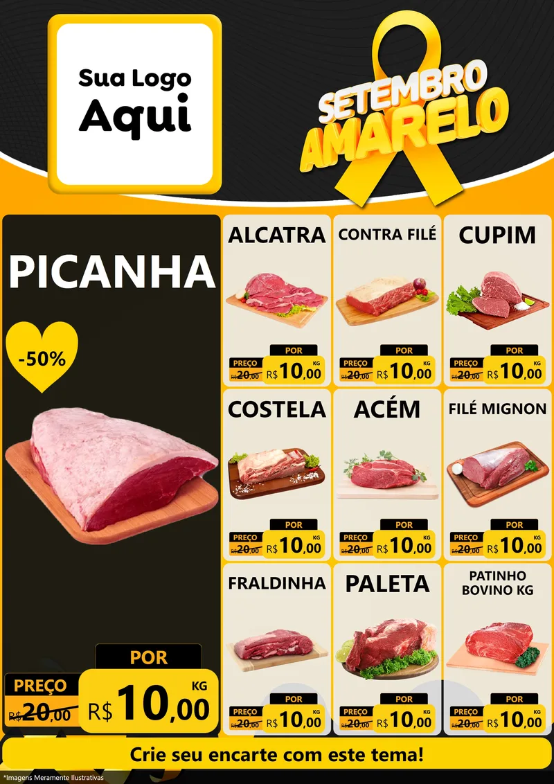 Modelo de Encarte para Encarte A4 Vertical com o tema Setembro Amarelo para Açougue