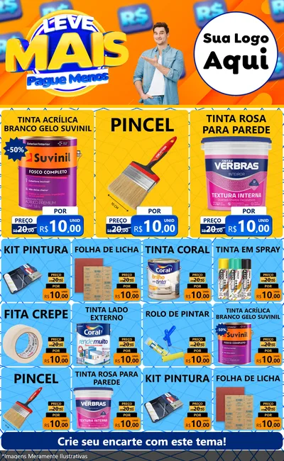 Modelo de Encarte para Encarte Grande com o tema Leve Mais, Pague Menos para Tintas e Ferramentas