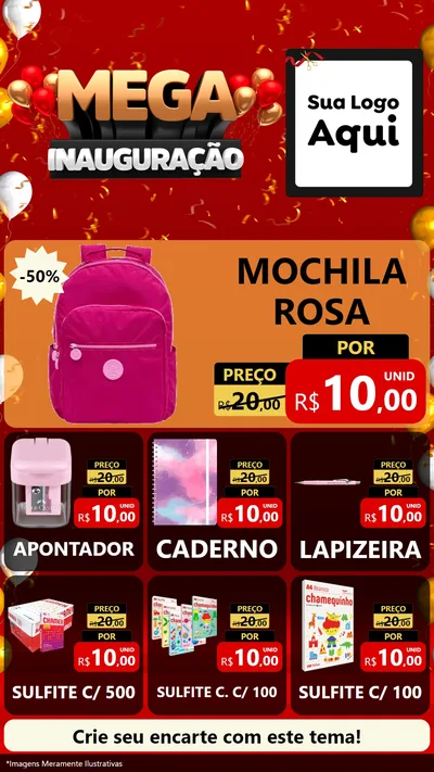 Modelo de Rede Social para Stories com o tema Mega Inauguração para Papelaria
