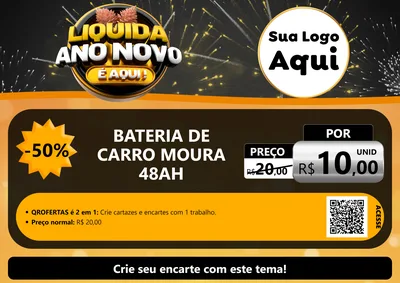 Modelo de Cartaz para Cartaz A4 Horizontal com o tema Liquida Ano Novo É Aqui! para Baterias Elétricas