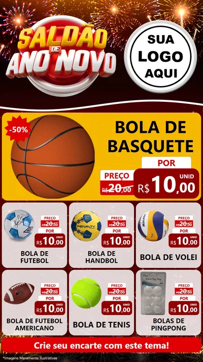 Modelo de Rede Social para Stories com o tema Saldão de Ano Novo para Artigos Esportivos