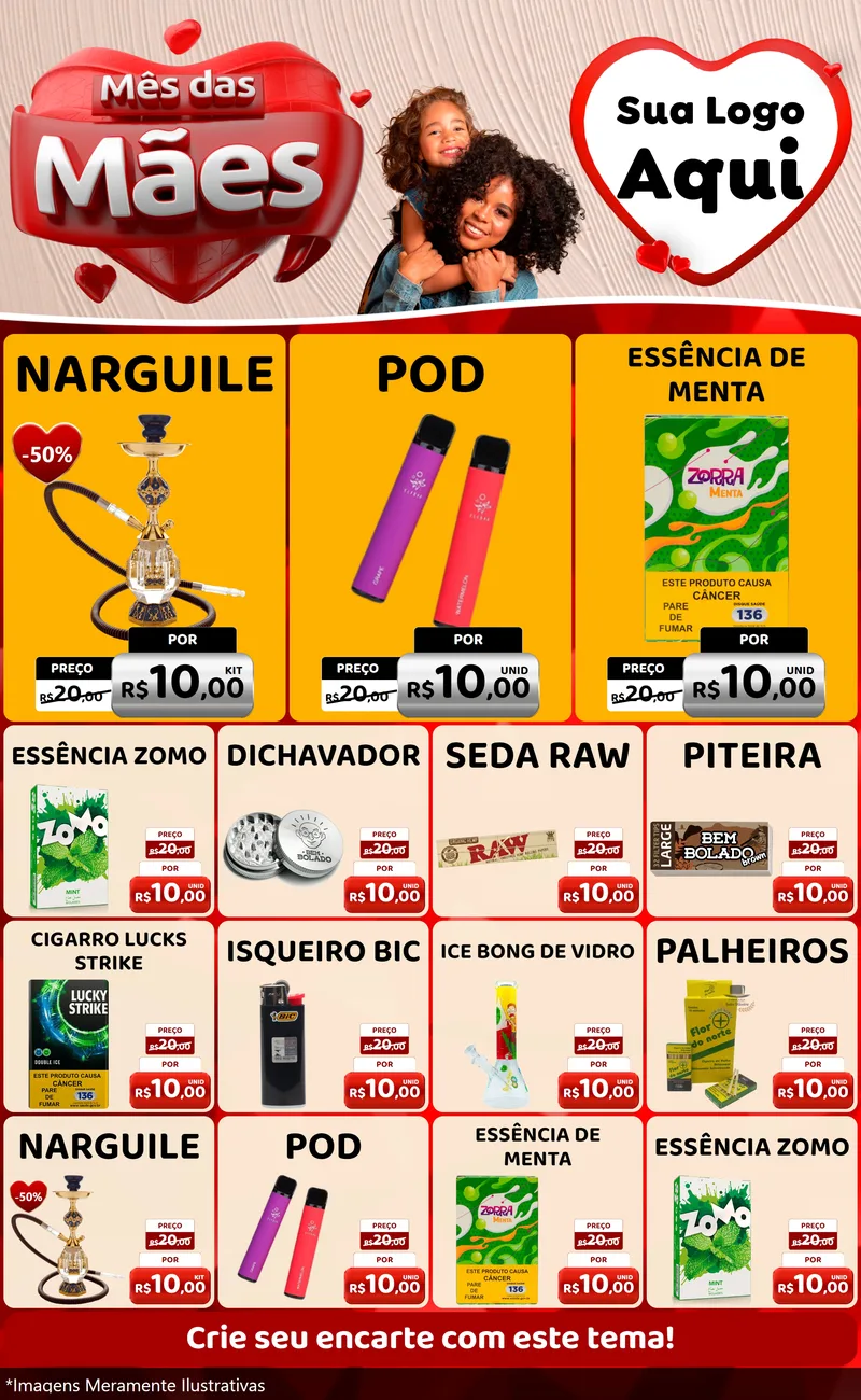Modelo de Encarte para Encarte Grande com o tema Mês das Mães para Tabacaria