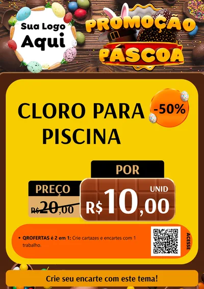 Modelo de Cartaz para Cartaz A4 Vertical com o tema Promoção Páscoa para Produtos para Piscina