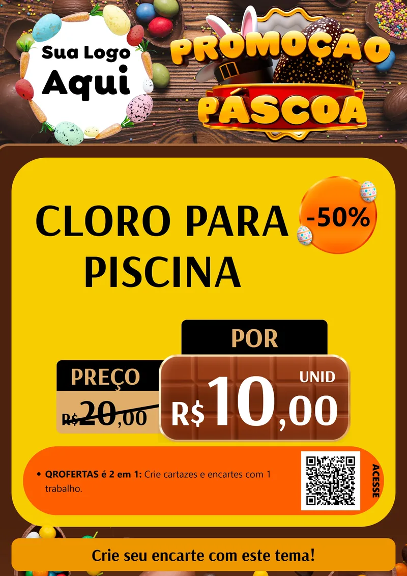 Modelo de Cartaz para Cartaz A4 Vertical com o tema Promoção Páscoa para Produtos para Piscina