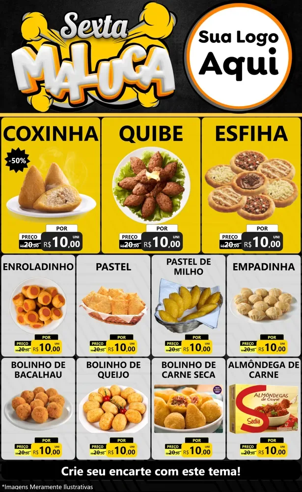 Modelo de Encarte para Encarte Grande com o tema Sexta Maluca para Salgadaria