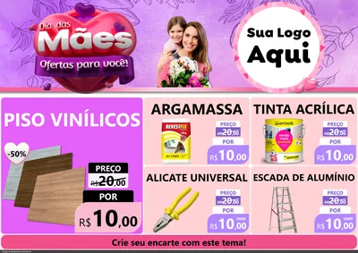 Modelo de Encarte para Encarte A4 Horizontal com o tema Dia das Mães Ofertas para Você! para Material para Construção