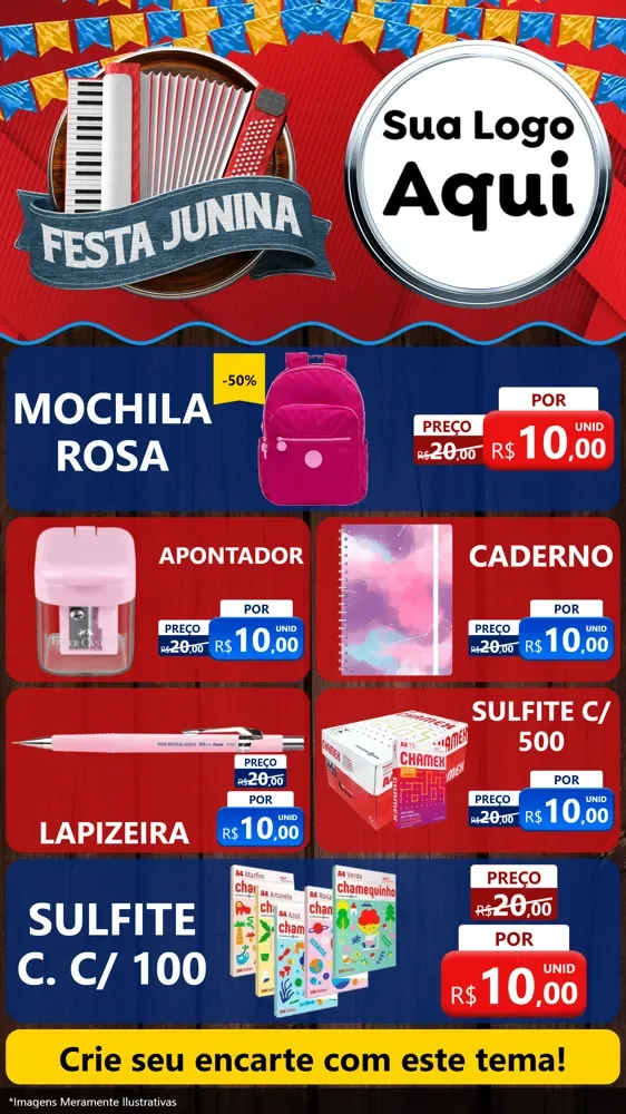Modelo de TV para TV Vertical com o tema Festa Junina para Papelaria