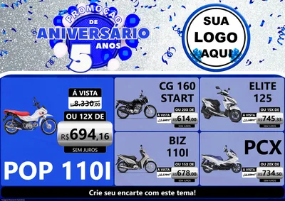 Modelo de Encarte para Encarte A4 Horizontal com o tema Promoção de Aniversário - 5 Anos para Concessionaria de Motos