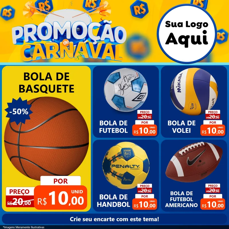 Modelo de Rede Social para Feed Facebook com o tema Promoção de Carnaval para Artigos Esportivos
