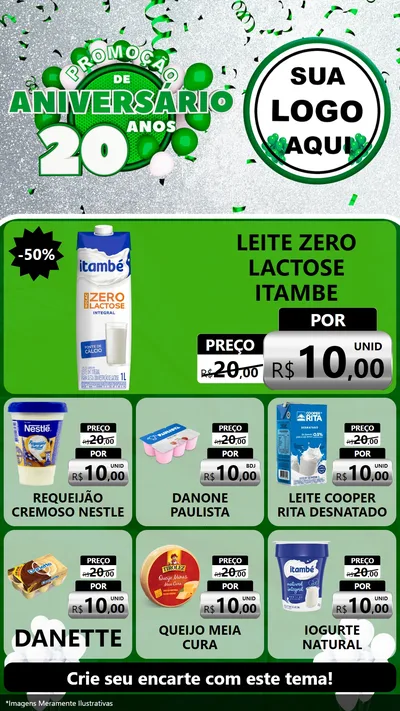 Modelo de Rede Social para Stories com o tema Promoção de Aniversário - 20 Anos para Frios e Laticínios
