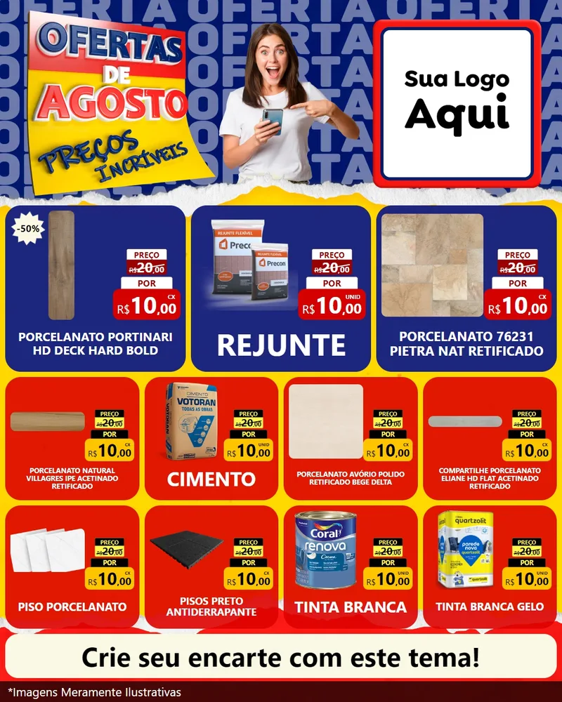 Modelo de Rede Social para Feed Instagram com o tema Ofertas de Agosto - Preços Incríveis para Pisos e revestimentos