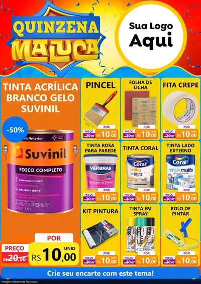 Modelo de Encarte para Encarte A4 Vertical com o tema Quinzena Maluca para Tintas e Ferramentas