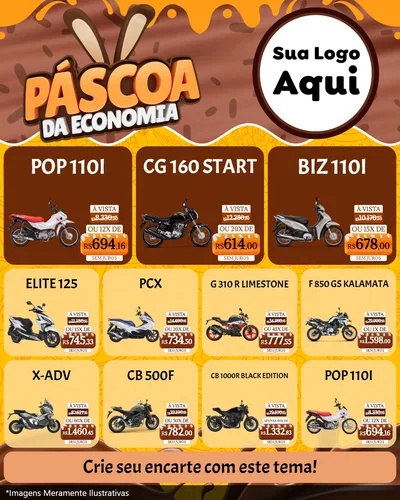 Modelo de Rede Social para Feed Instagram com o tema Páscoa da Economia para Concessionaria de Motos