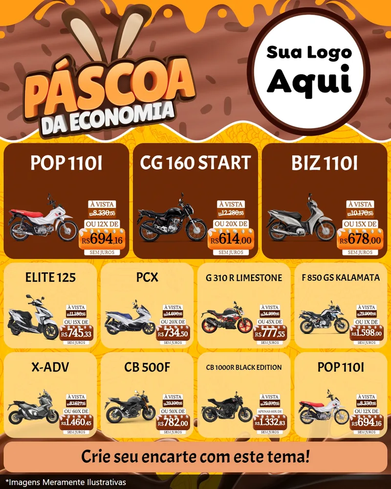 Modelo de Rede Social para Feed Instagram com o tema Páscoa da Economia para Concessionaria de Motos