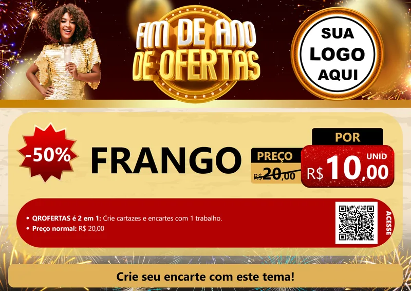 Modelo de Cartaz para Cartaz A4 Horizontal com o tema Fim de Ano de Ofertas para Assados