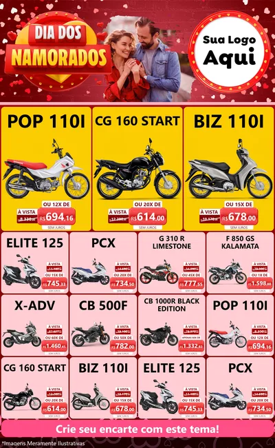 Modelo de Encarte para Encarte Grande com o tema Dia Dos Namorados para Concessionaria de Motos