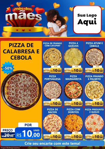 Modelo de Encarte para Encarte A4 Vertical com o tema Mês das Mães para Pizzaria