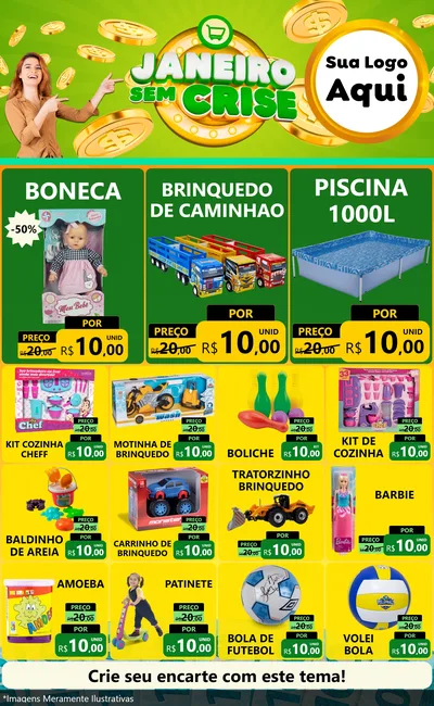 Modelo de Encarte para Encarte Grande com o tema Janeiro Sem Crise para Brinquedos