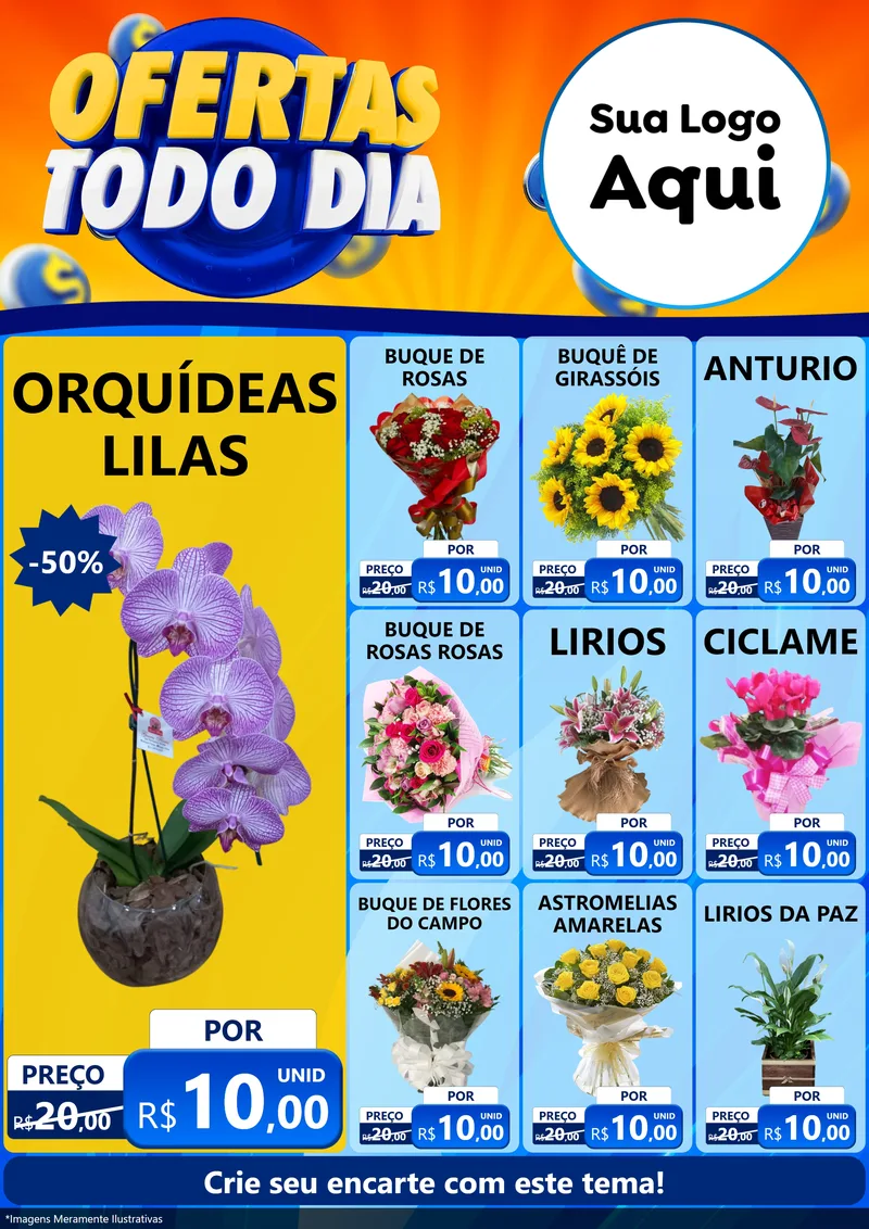 Modelo de Encarte para Encarte A4 Vertical com o tema Ofertas Todo Dia para Floricultura e jardim