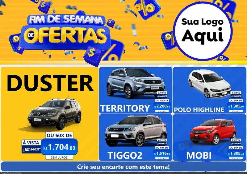 Modelo de Encarte para Encarte A4 Horizontal com o tema Fim de Semana de Ofertas para Concessionaria de Carros