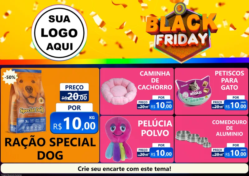 Modelo de Encarte para Encarte A4 Horizontal com o tema Black Friday para Pet Shop