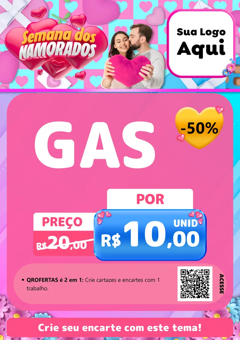 Modelo de Cartaz para Cartaz A4 Vertical com o tema Semana dos Namorados para Água e gás