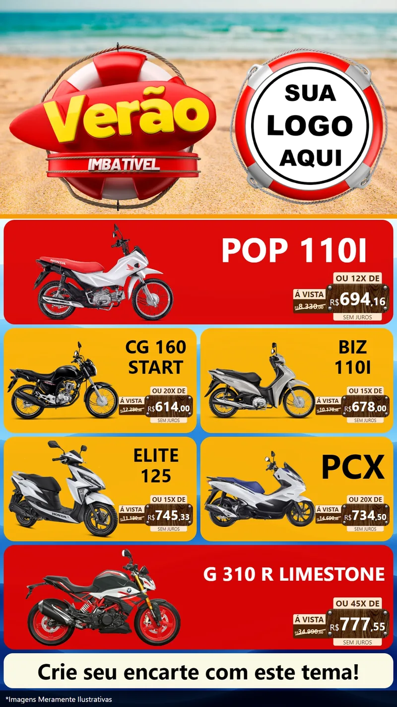 Modelo de TV para TV Vertical com o tema Verão Imbatível para Concessionaria de Motos
