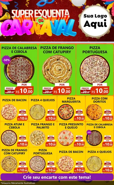 Modelo de Encarte para Encarte Grande com o tema Super Esquenta de Carnaval para Pizzaria
