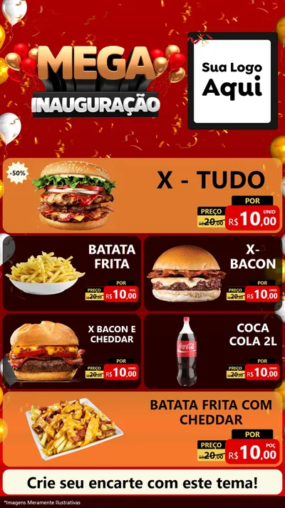 Modelo de TV para TV Vertical com o tema Mega Inauguração para Hamburgueria